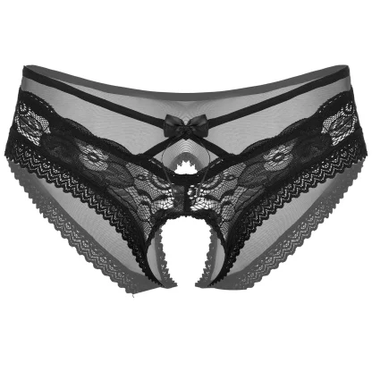 Crotchless Panty with Sheer Lace Detailing