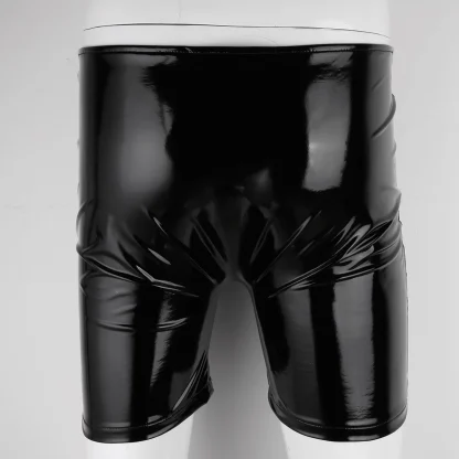 Glossy Black Slim-fit Open Crotch Shorts - Image 9