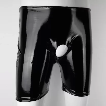Sleek Shiny Shorts with Crotchless Decor - Image 2