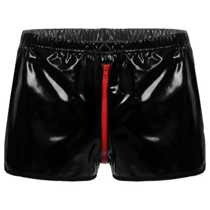 Shiny Faux Leather Short with Zippered Crotch