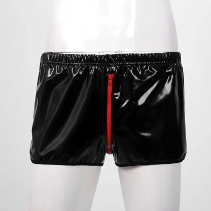 Shiny Faux Leather Short with Zippered Crotch - Image 3