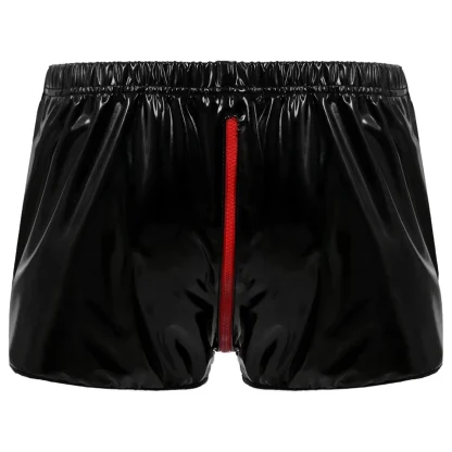 Shiny Faux Leather Short with Zippered Crotch - Image 2