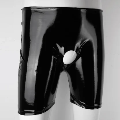 Glossy Black Slim-fit Open Crotch Shorts - Image 8