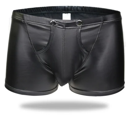 Faux Leather Boxer Brief with Open Crotch Design
