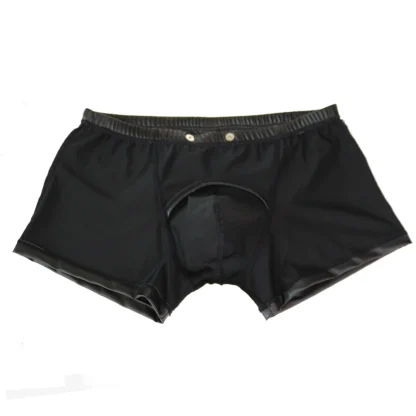 Faux Leather Boxer Brief with Open Crotch Design - Image 2