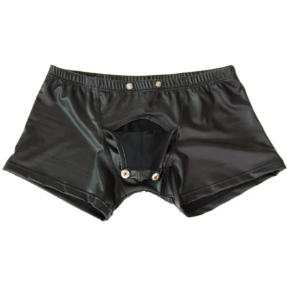 Faux Leather Boxer Brief with Open Crotch Design - Image 3