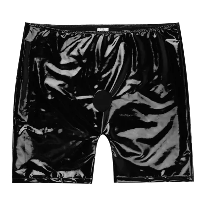 Glossy Black Slim-fit Open Crotch Shorts - Image 3