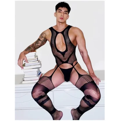 Fishnet Bodystocking with Suspender Design - Image 2