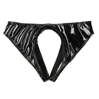 Shiny Black Open Front and Back Brief - Image 2