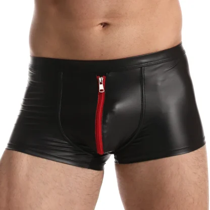 Zip Crotch Boxer Brief with Black Faux Leather