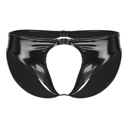 Shiny Black Open Front and Back Brief
