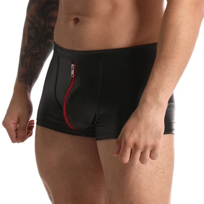 Zip Crotch Boxer Brief with Black Faux Leather - Image 3