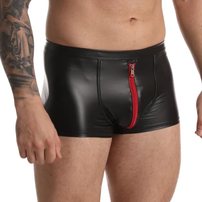 Zip Crotch Boxer Brief with Black Faux Leather - Image 6