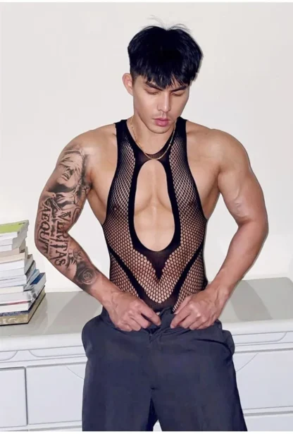 Fishnet Bodystocking with Suspender Design - Image 4