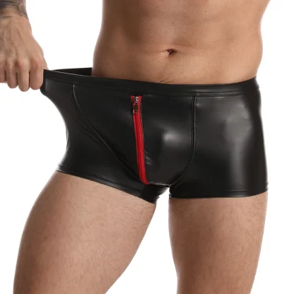 Zip Crotch Boxer Brief with Black Faux Leather - Image 5
