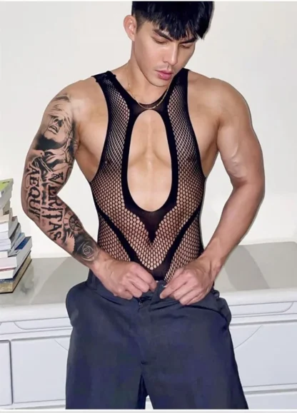 Fishnet Bodystocking with Suspender Design - Image 3